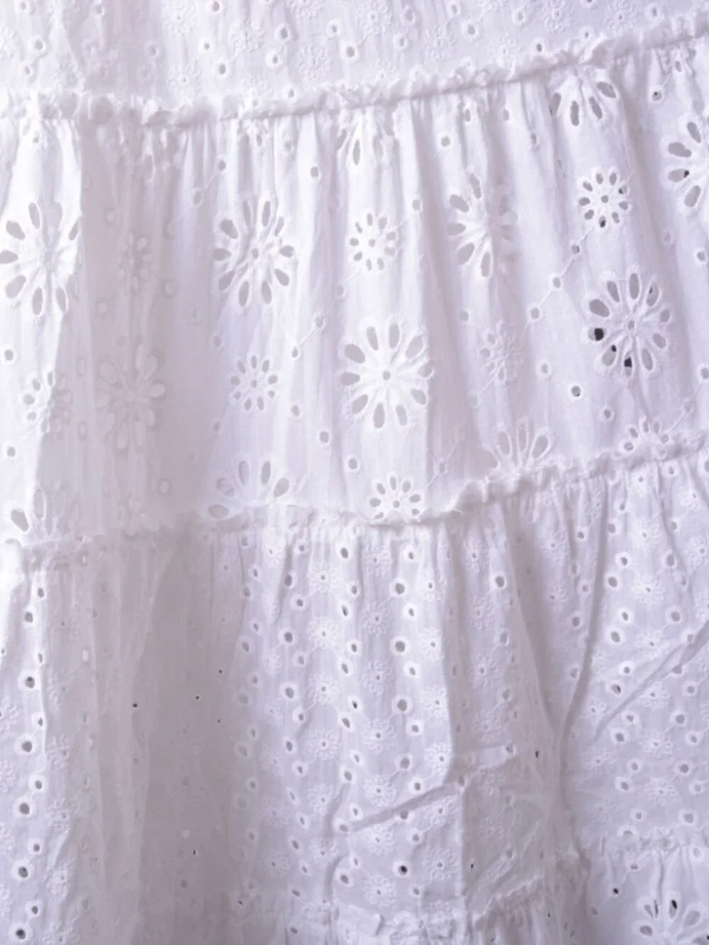 White Tiered Crochet Eyelet Fringe Bohemian Sleeveless Bow Summer Long Dress - Picture 4 of 11